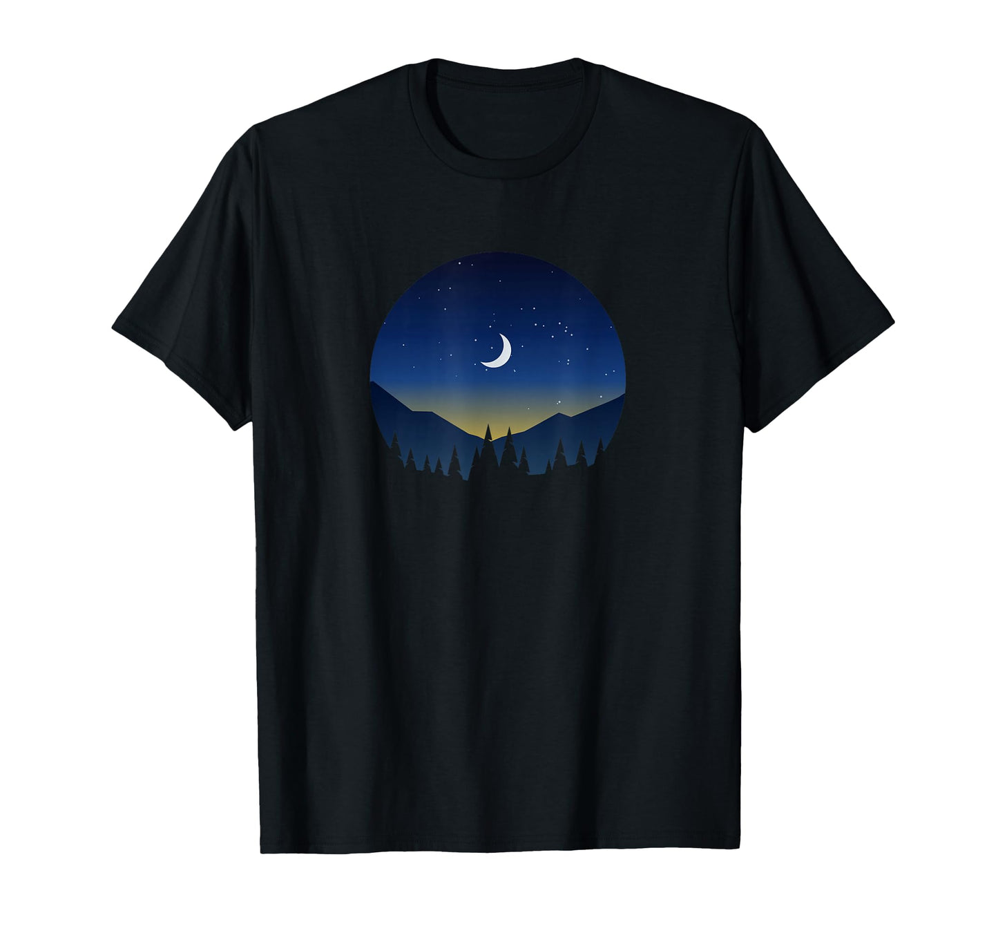 Moonlight Sunset Mountain and Forest Scene Silhouette T-Shirt