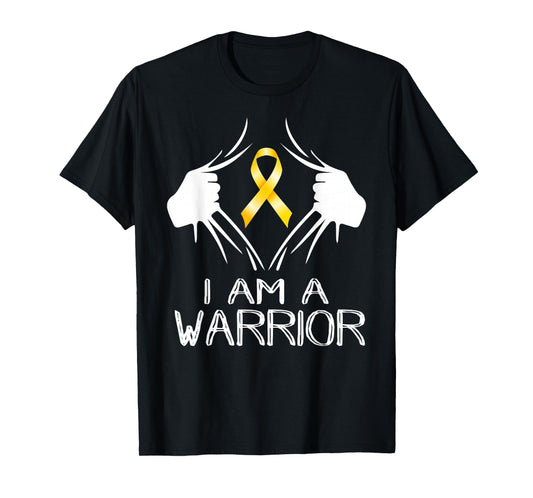 I Am A Warrior Childhood Cancer Awareness Gold Ribbon Gifts T-Shirt