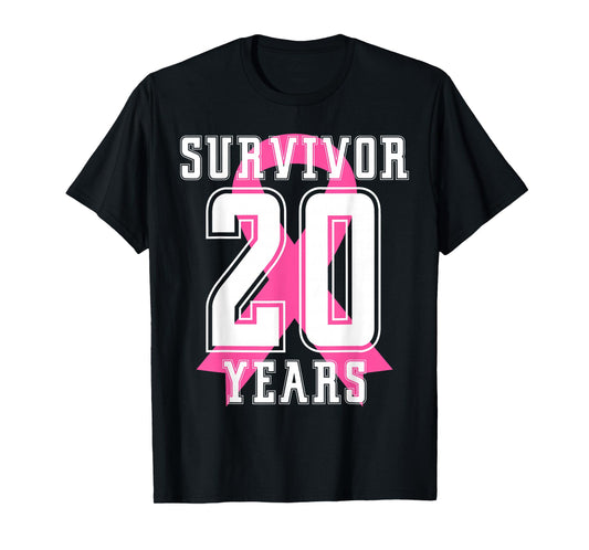20 Years Free Survivor Breast Cancer Awareness Pink Ribbon T-Shirt