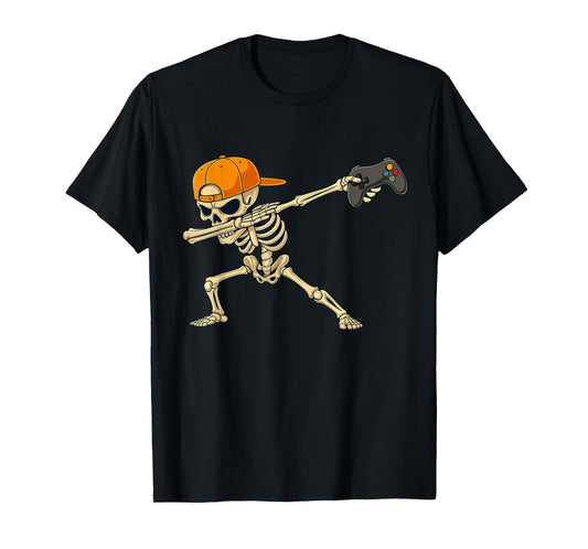 Dabbing Halloween Gaming Skeleton Playing Video Games Boys T-Shirt