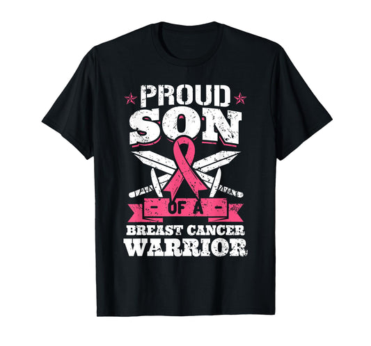 Proud Son Of Breast Cancer Warrior Pink Awareness Ribbon T-Shirt