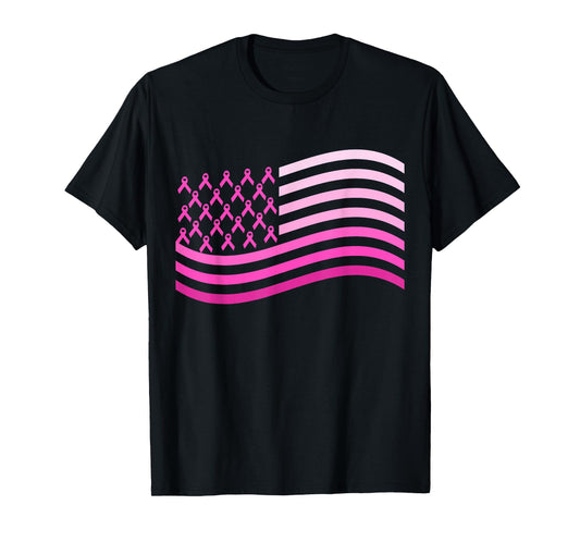 Pink Ribbon USA America Flag | Breast Cancer T-Shirt