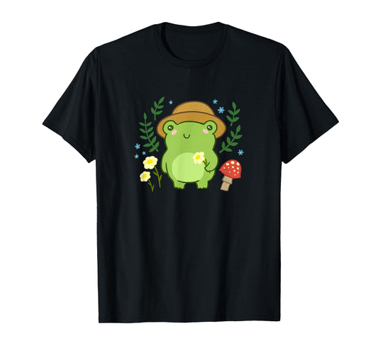 Cute Frog with Hat Mushroom Kawaii Aesthetic Cottagecore T-Shirt