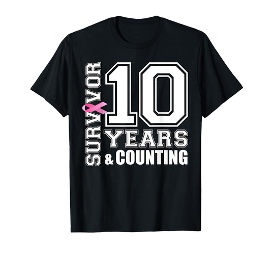 10 Years Breast Cancer Survivor Pink Ribbon Gifts For Women T-Shirt
