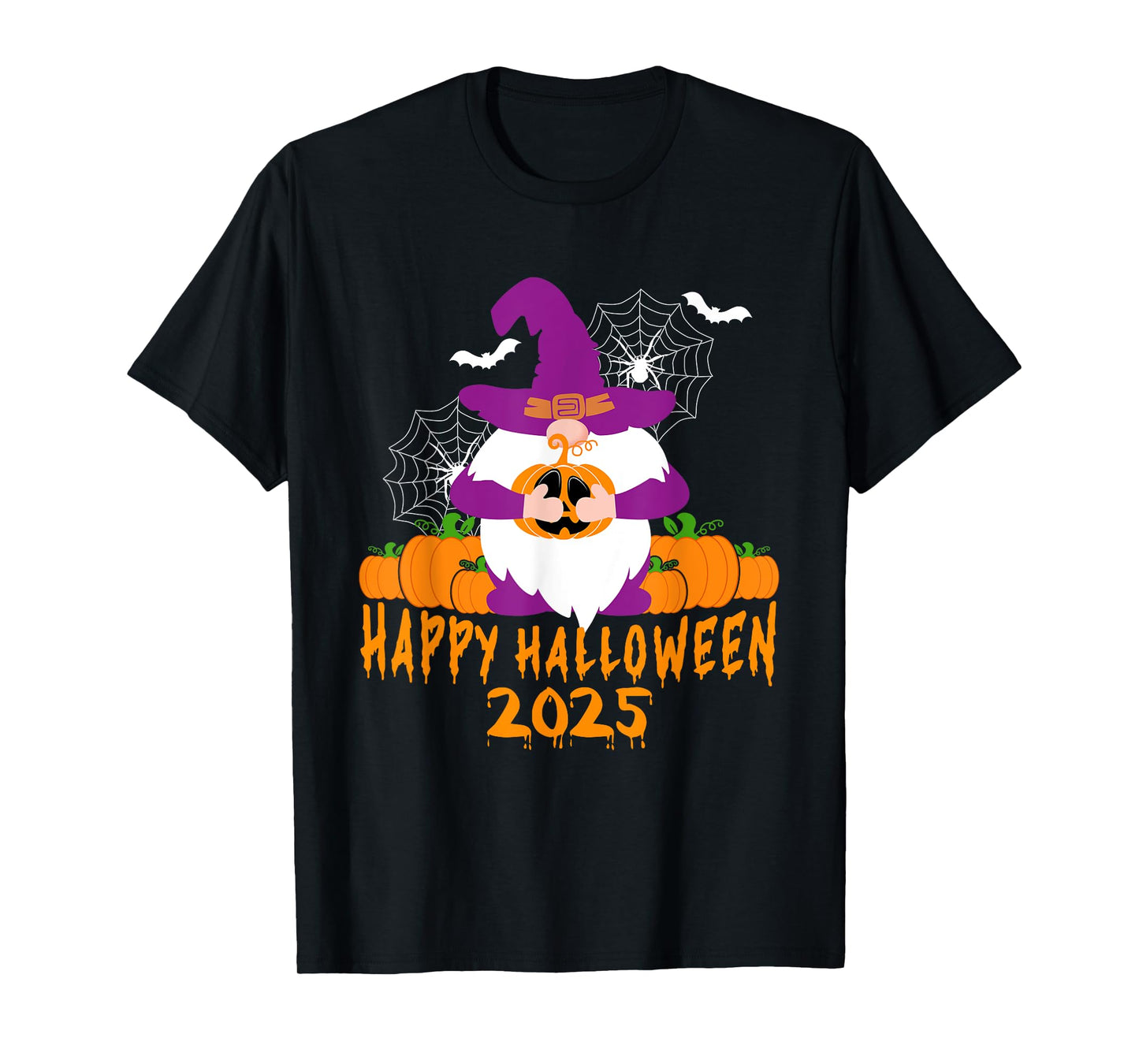 Happy Halloween 2025 Gnome Pumpkin Autumn Fall Men Women T-Shirt