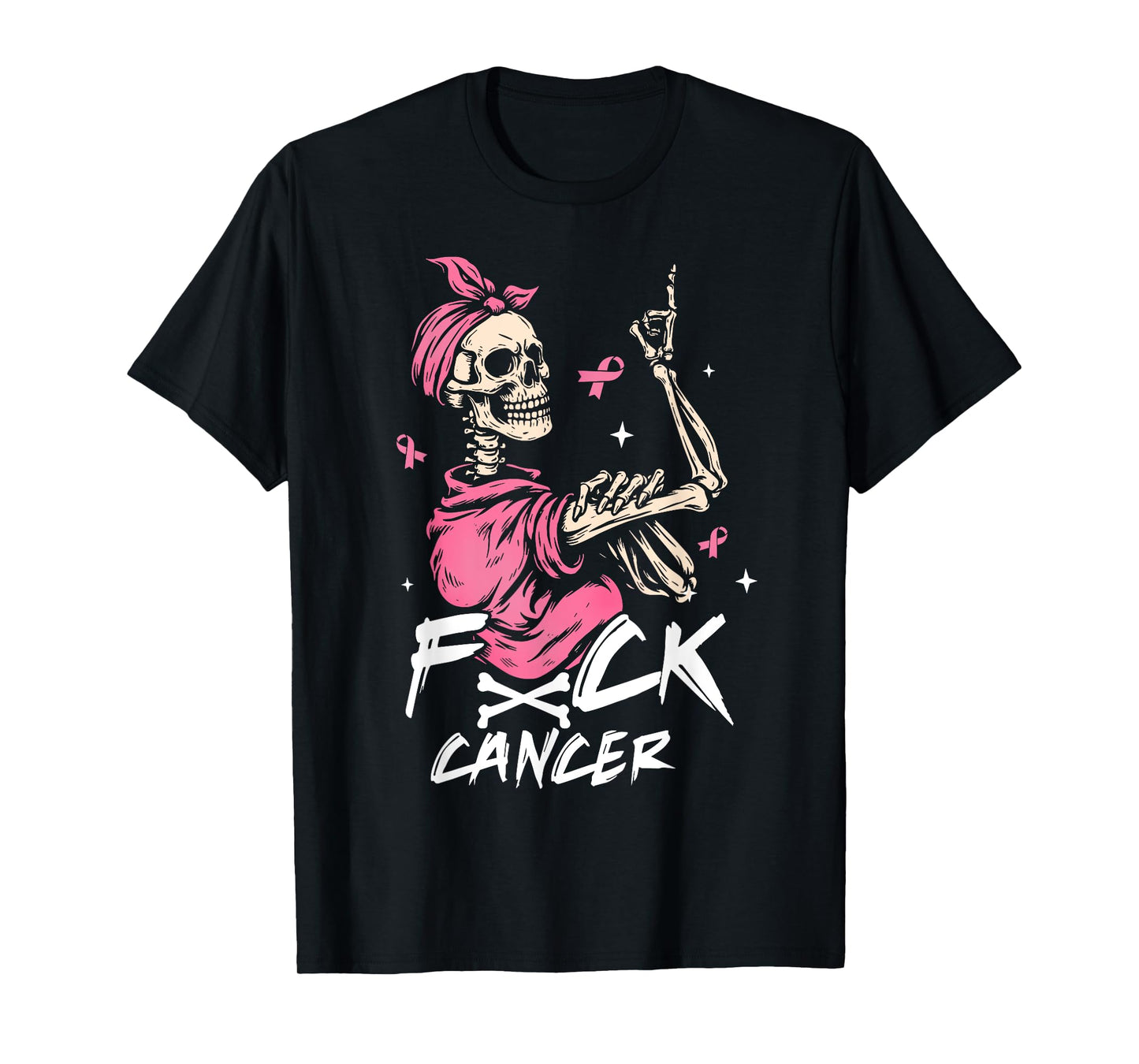 Fight Cancer Skeleton Pink Ribbon Awareness Design T-Shirt