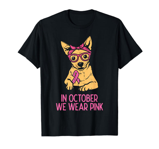 October We Wear Pink Chihuahua Dog Breast Cancer Awareness T-Shirt