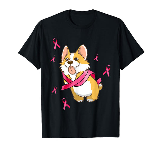 Cute Corgi Dog Breast Cancer Awareness Pink Ribbon Men Women T-Shirt