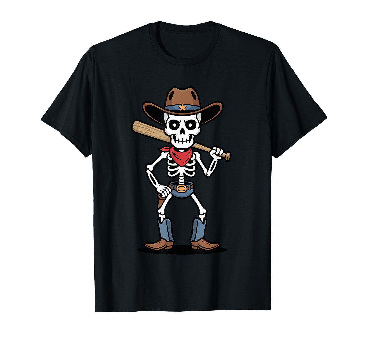 Cowboy Skeleton Baseball Halloween Graphic T-Shirt