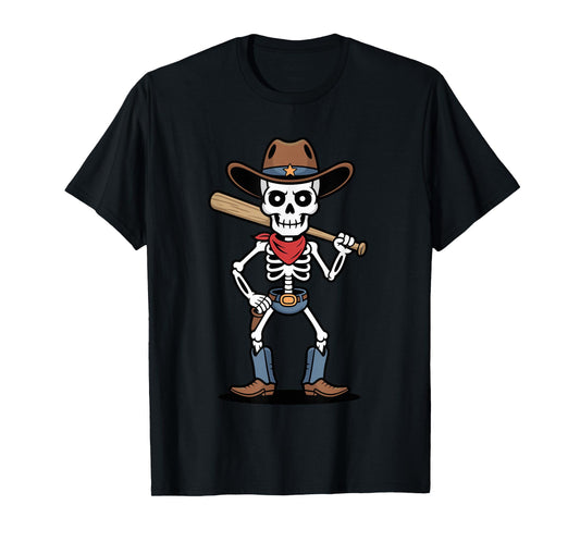 Cowboy Skeleton Baseball Halloween Graphic T-Shirt