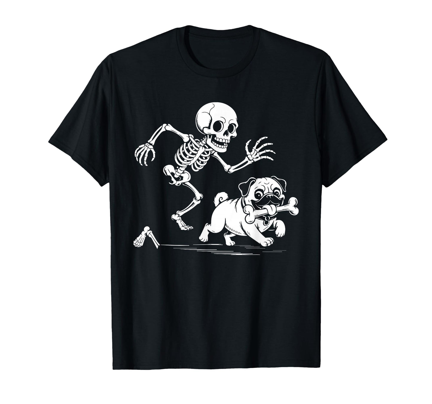 Funny Skeleton Chasing Pug Halloween Dog Parent Pug Fan Men T-Shirt