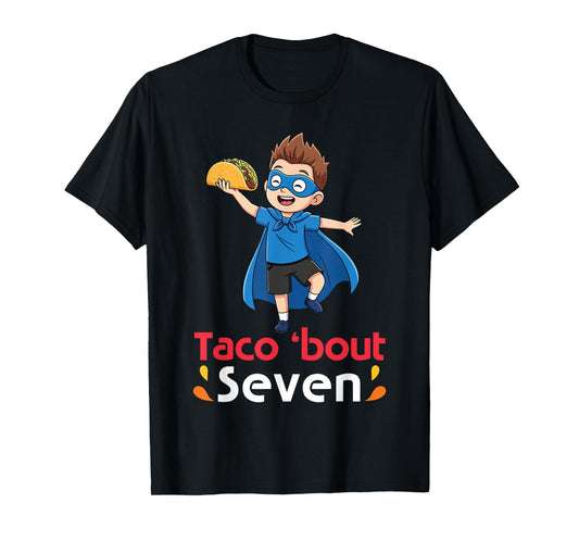 Cute Boy with Tacos Happy Birthday Taco Bout 7 Years Old T-Shirt