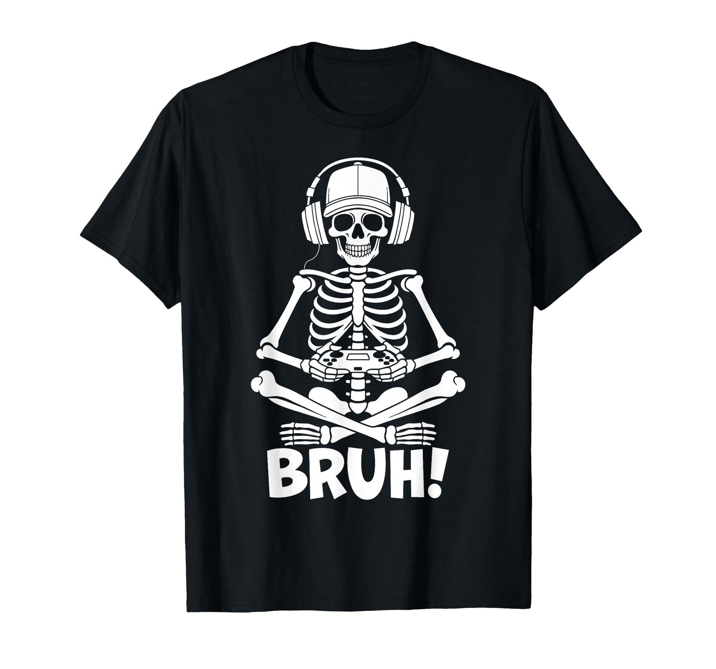Bruh Skeleton Gamer Halloween Video Gaming Boys Girls Men T-Shirt