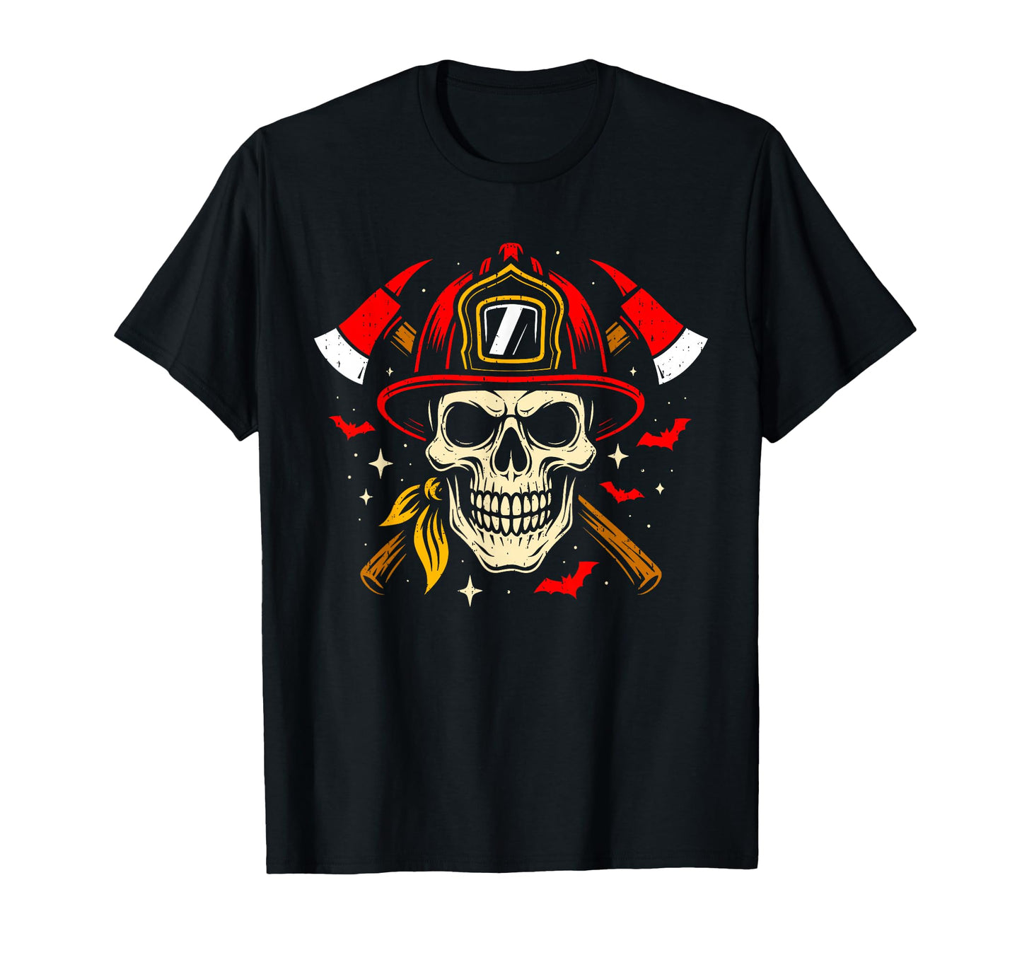 Fireman Skull Firefighter Skeleton Lazy Halloween Costume T-Shirt