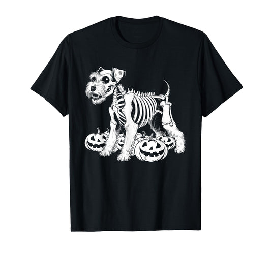 Miniature Schnauzer Skeleton Birthday Halloween Mens Womens T-Shirt