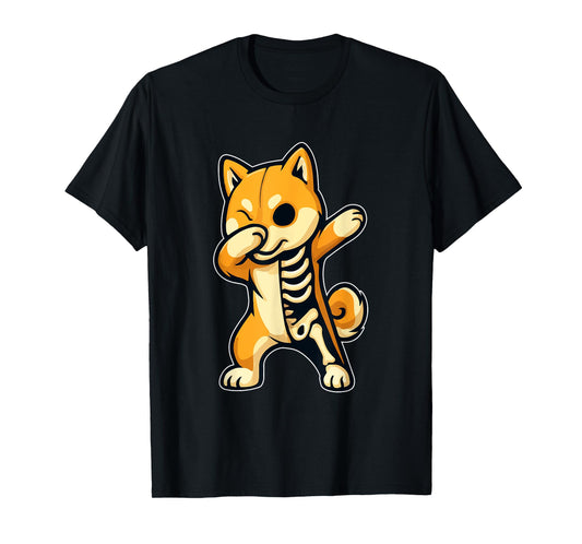 Dabbing Shiba Inu Half Skeleton Halloween Costume Owner T-Shirt