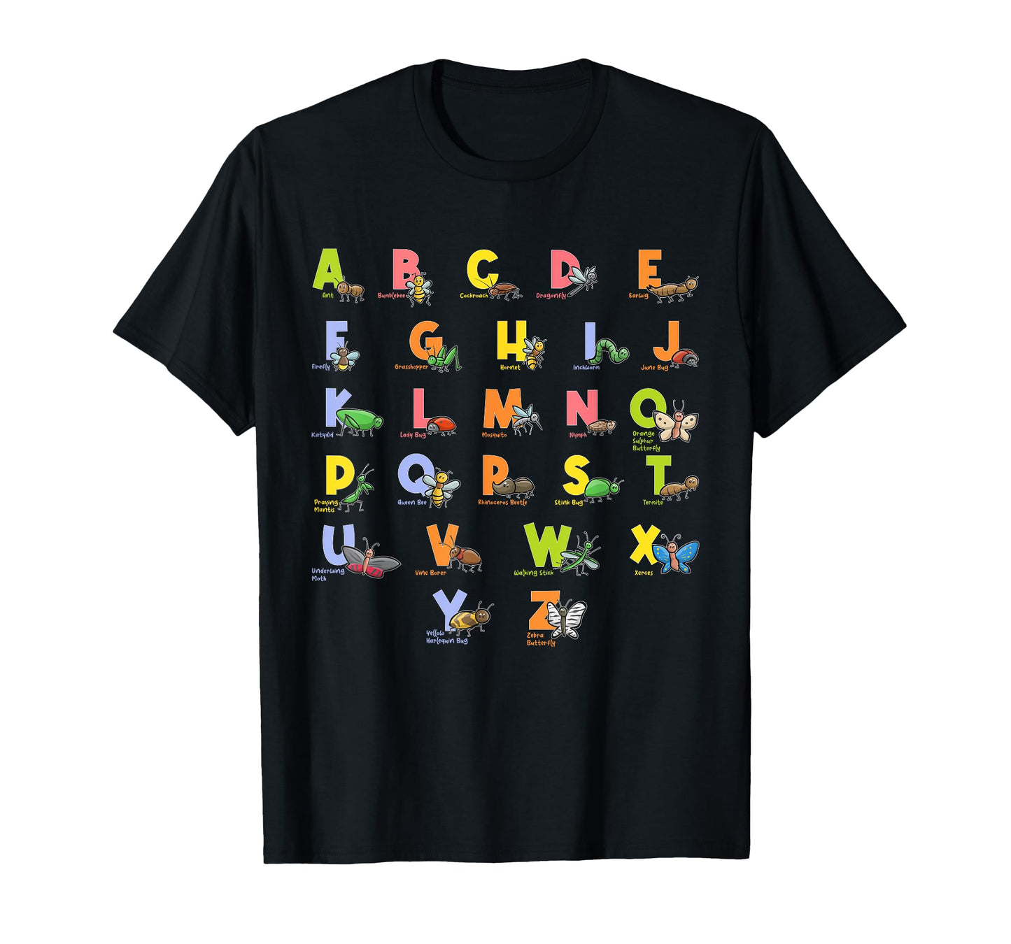 Alphabet Types of Insects Kids Bug Lover Future Entomologist T-Shirt