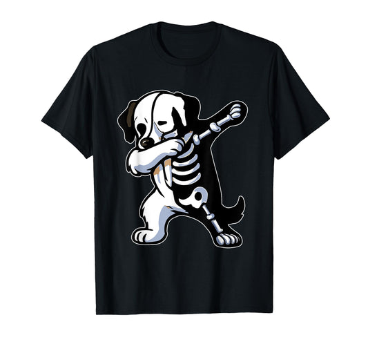 Dabbing Landseer Half Skeleton Halloween Costume Owner T-Shirt
