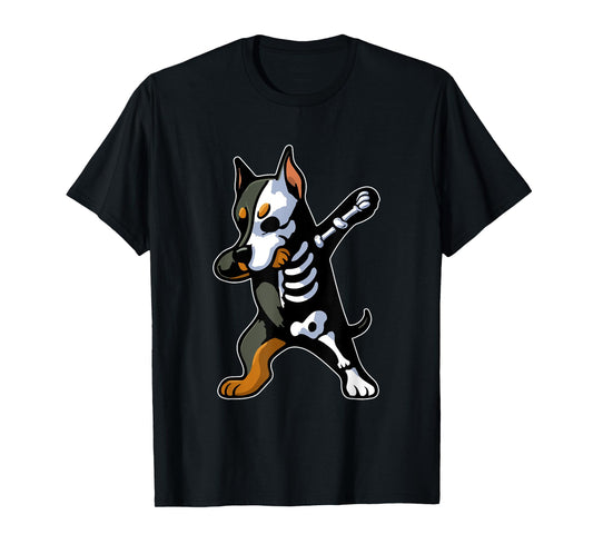 Dabbing Doberman Half Skeleton Halloween Costume Owner T-Shirt