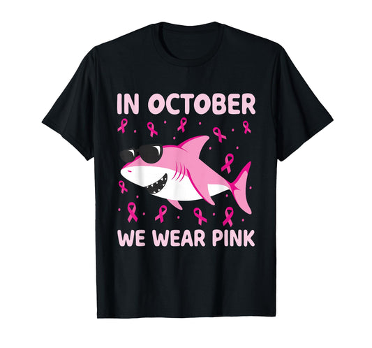 Breast Cancer Shirts Kids Shark In October We Wear Pink Boys T-Shirt