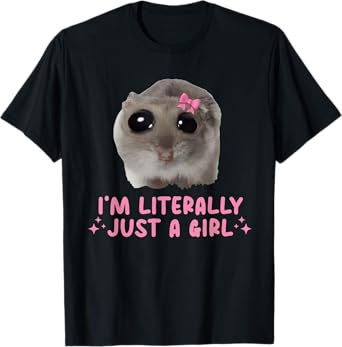 Vintage Art I'm Literally Just A Girl Cat Meme Funny Animal T-Shirt