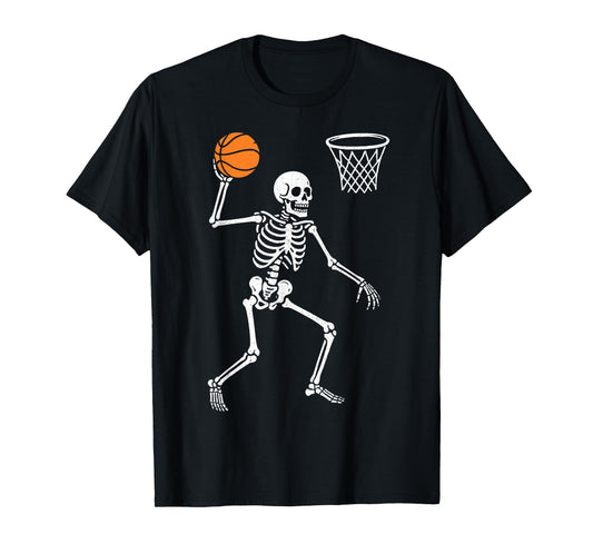 Basketball Skeleton Playing Basketball Halloween Skull Lover T-Shirt