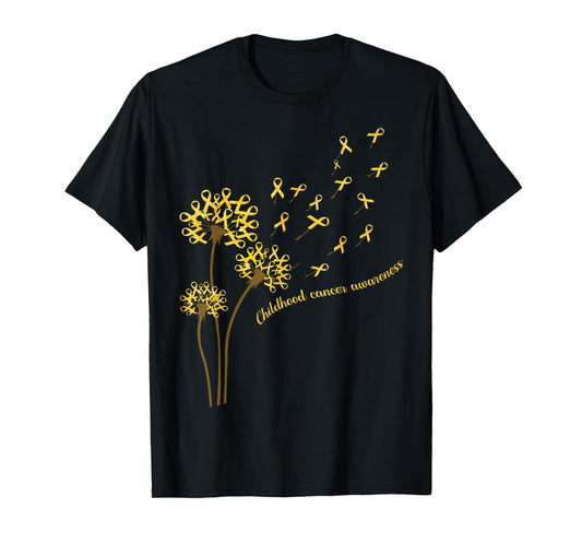 Childhood Cancer Awareness Dandelion Flower Gold Ribbon T-Shirt
