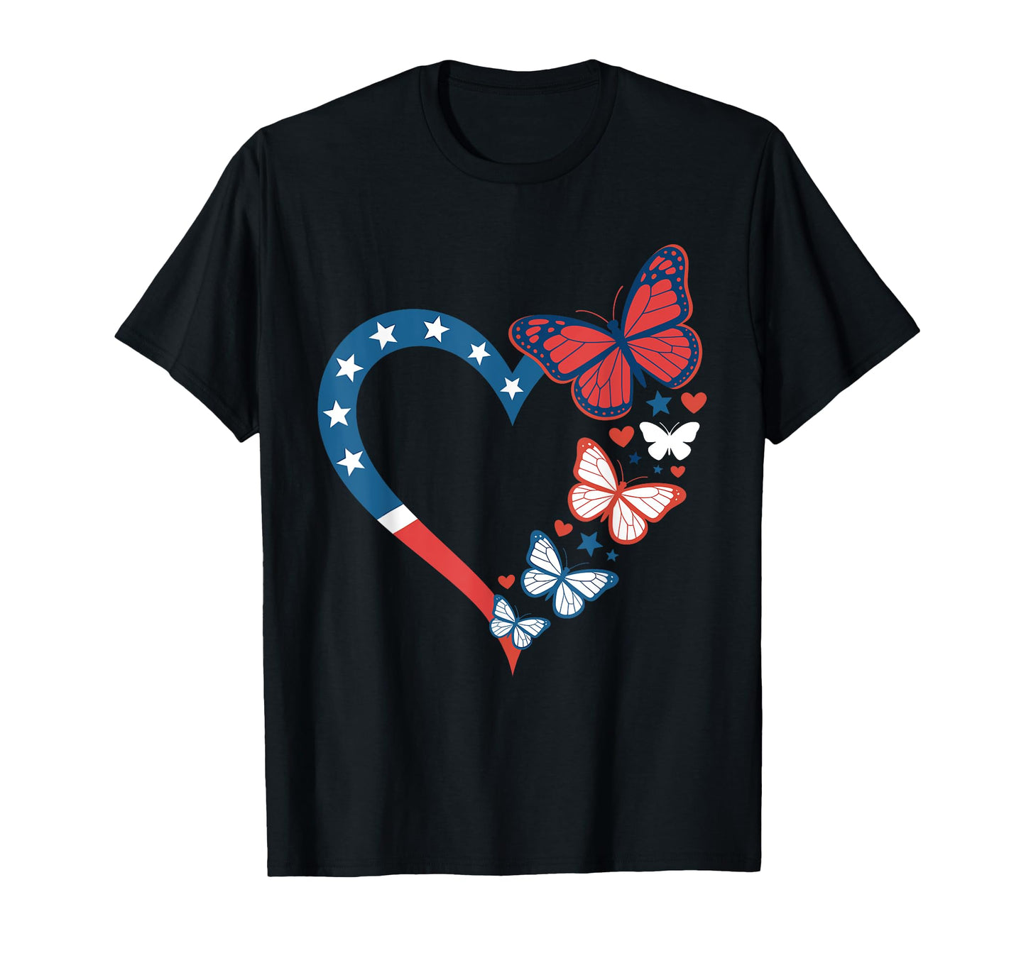 Heart Butterfly Patriotic American Flag 4th Of July T-Shirt