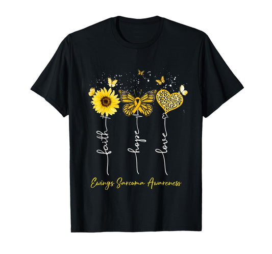 Ewings Sarcoma Awareness Faith Hope Love Leopard Sunflower T-Shirt