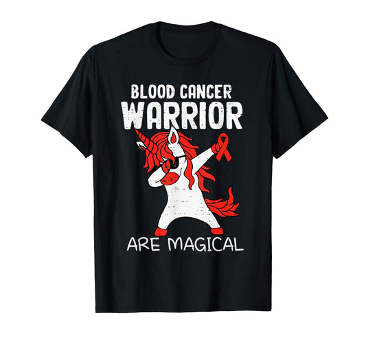 Dabbing Unicorn Blood Cancer Warrior Awareness Ribbon Red T-Shirt