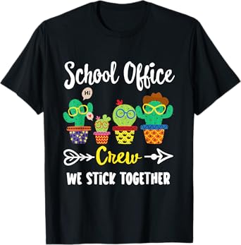 Matching Teacher Back to School Gifts School Office Crew, Funny Cactus Team School Office Squad T-Shirt Black