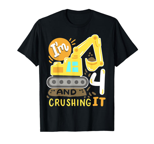 Kids 4th Construction Birthday Party I'm 4 Crushing It Boys T-Shirt
