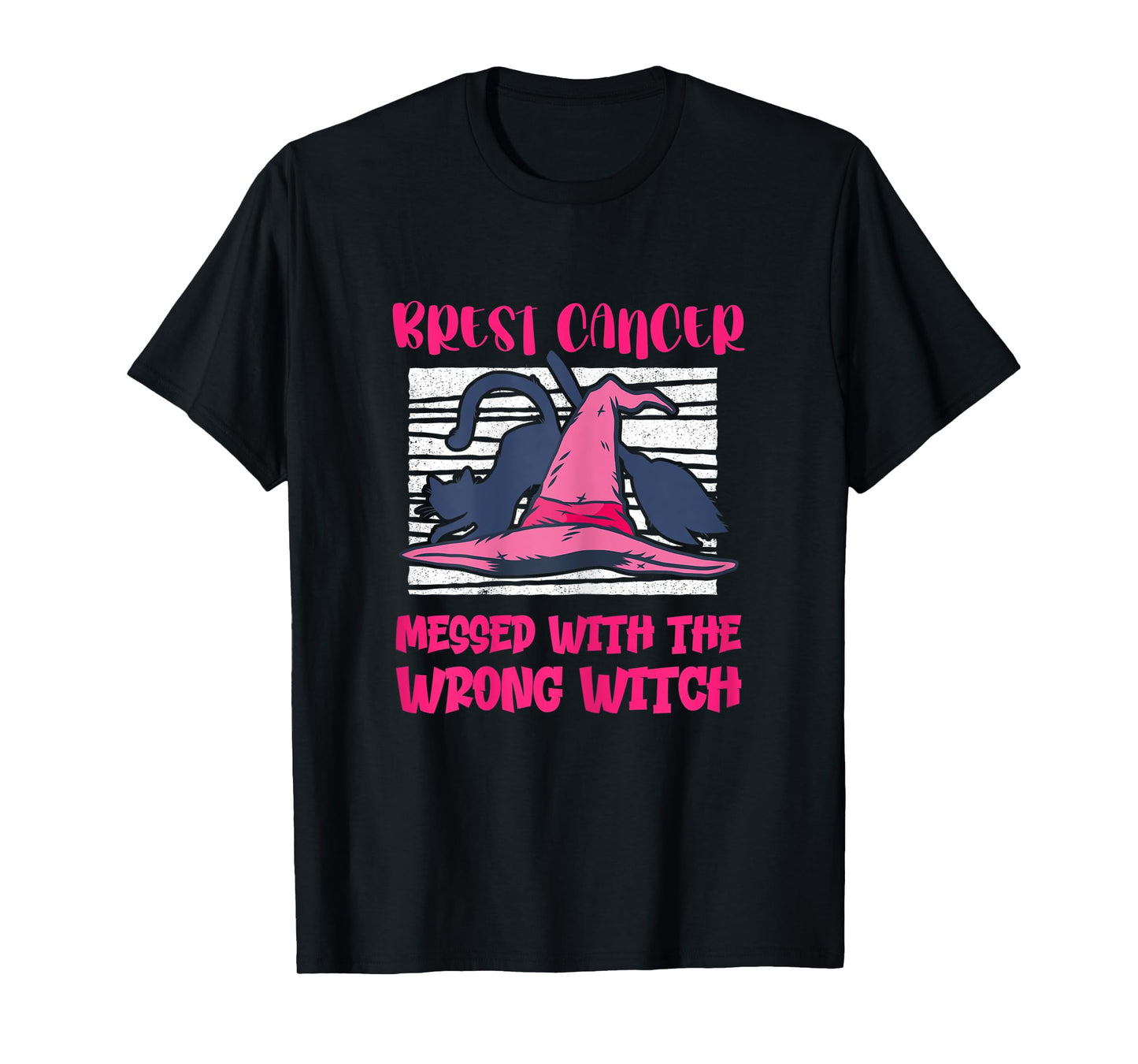 Womens Breast Cancer Halloween Messed With The Wrong Witch T-Shirt