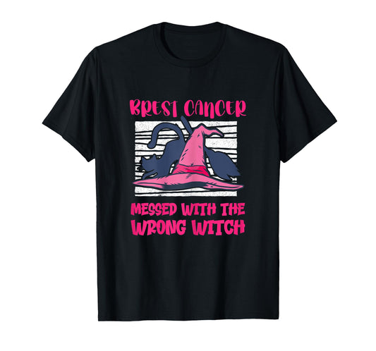Womens Breast Cancer Halloween Messed With The Wrong Witch T-Shirt