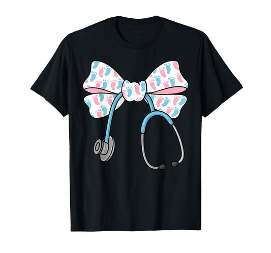 Cute Labor And Delivery Nurse Bow Stethoscope Coquette L&D T-Shirt