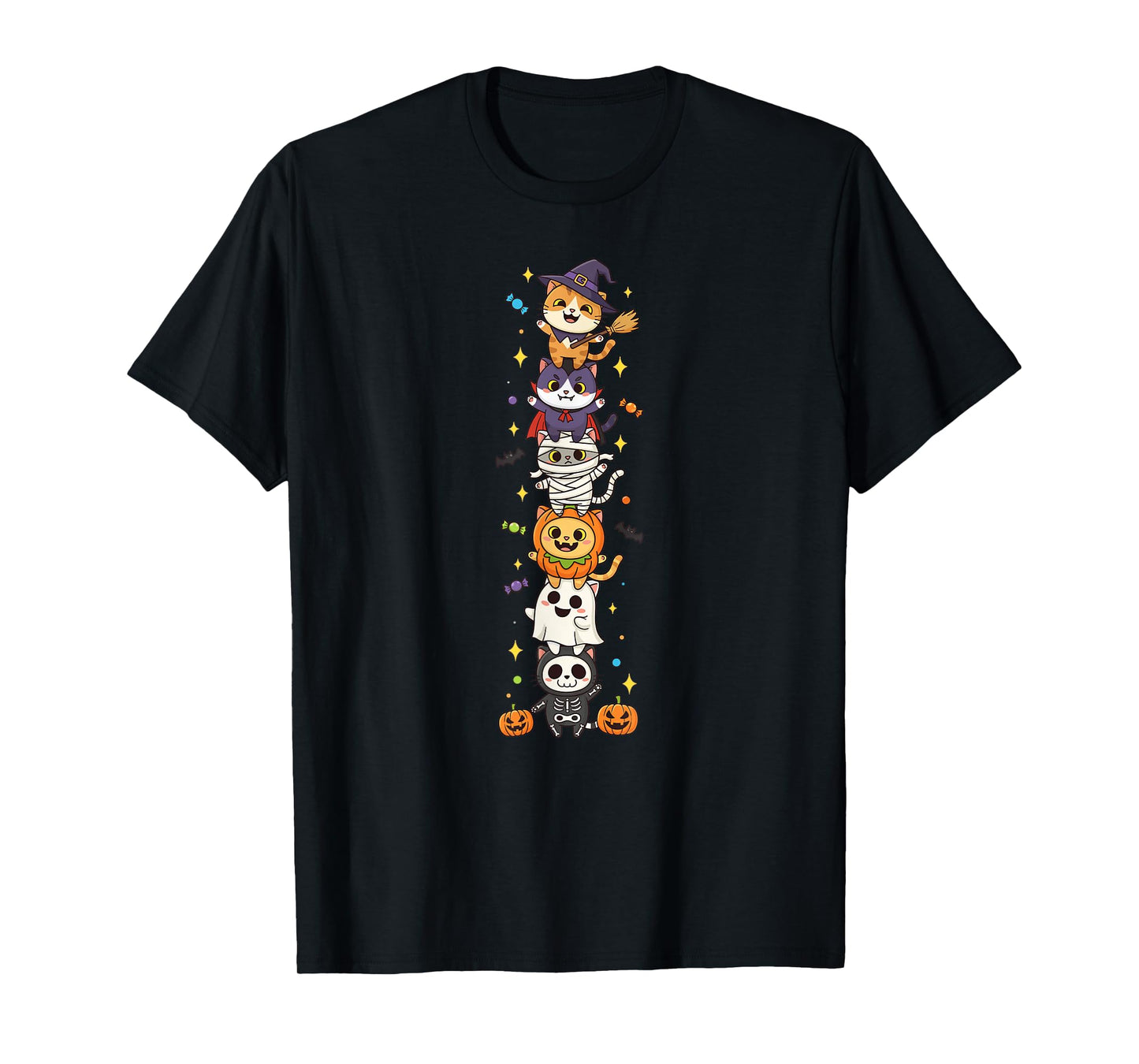 Funny Cat Witch Vampire Ghost Halloween Kids Mens Womens T-Shirt