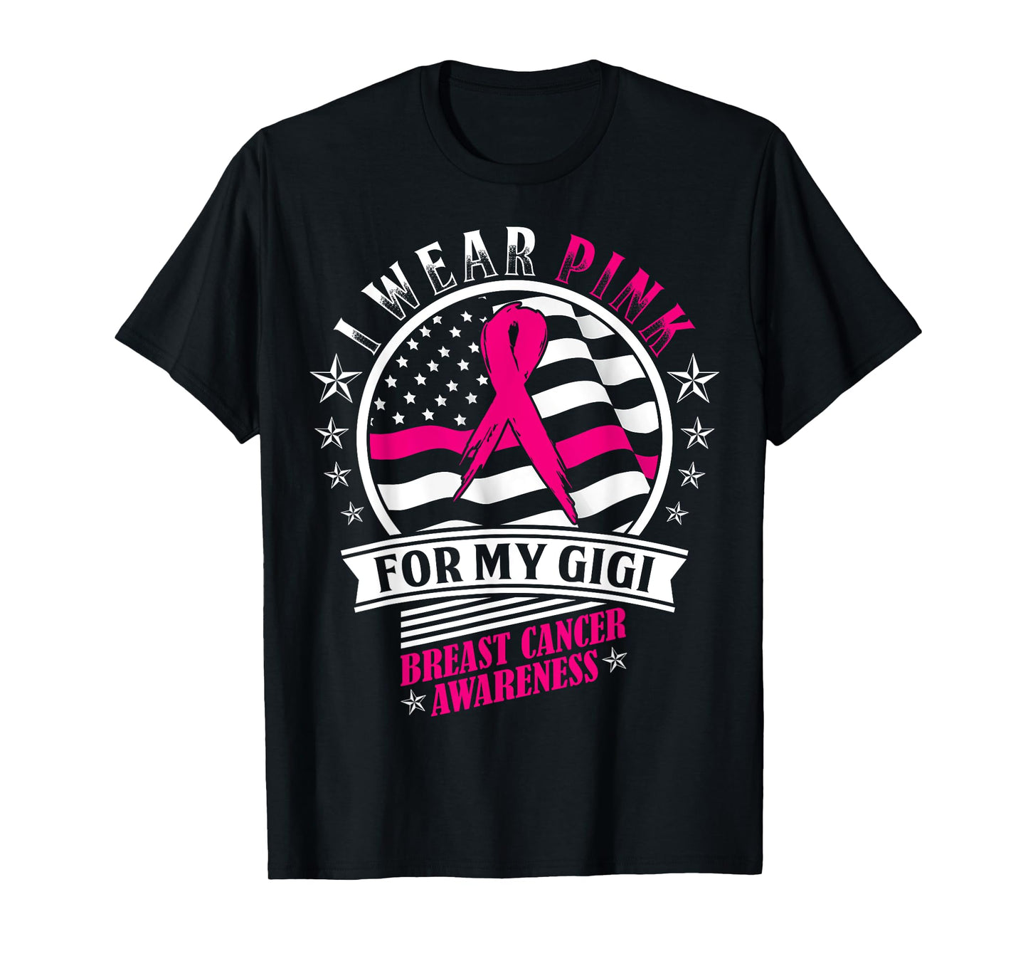 I Wear Pink For My Gigi USA Flag Breast Cancer Awareness T-Shirt