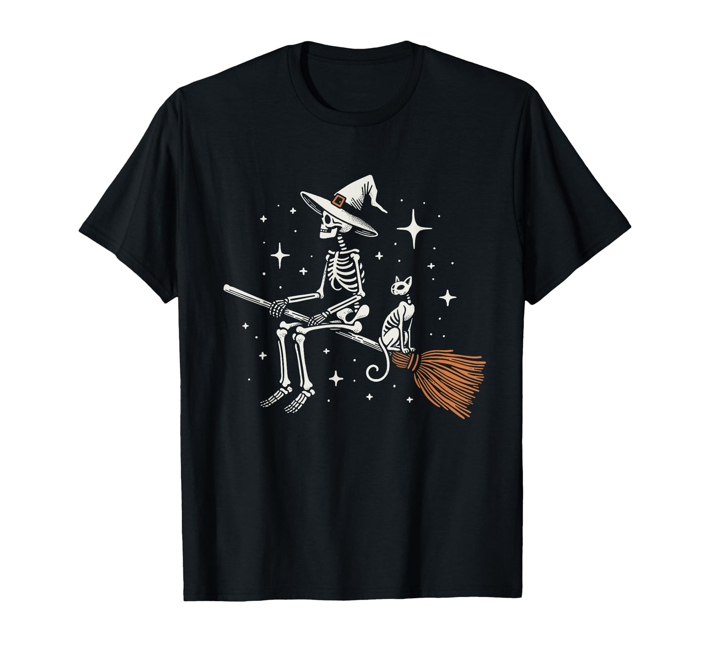 Skeleton Witch Halloween Skeleton Cat Spooky Broom Witch T-Shirt