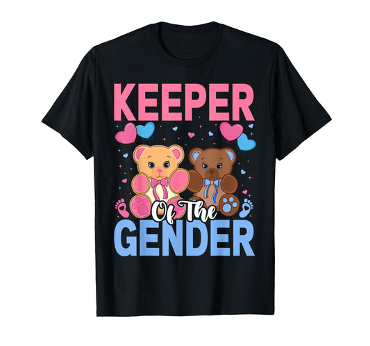 Keeper Of The Gender Reveal Baby Bear Balloons Pink Or Blue T-Shirt
