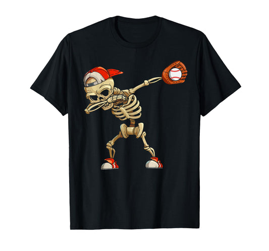 Dabbing Skeleton Halloween Costume Baseball Player Men Boys T-Shirt