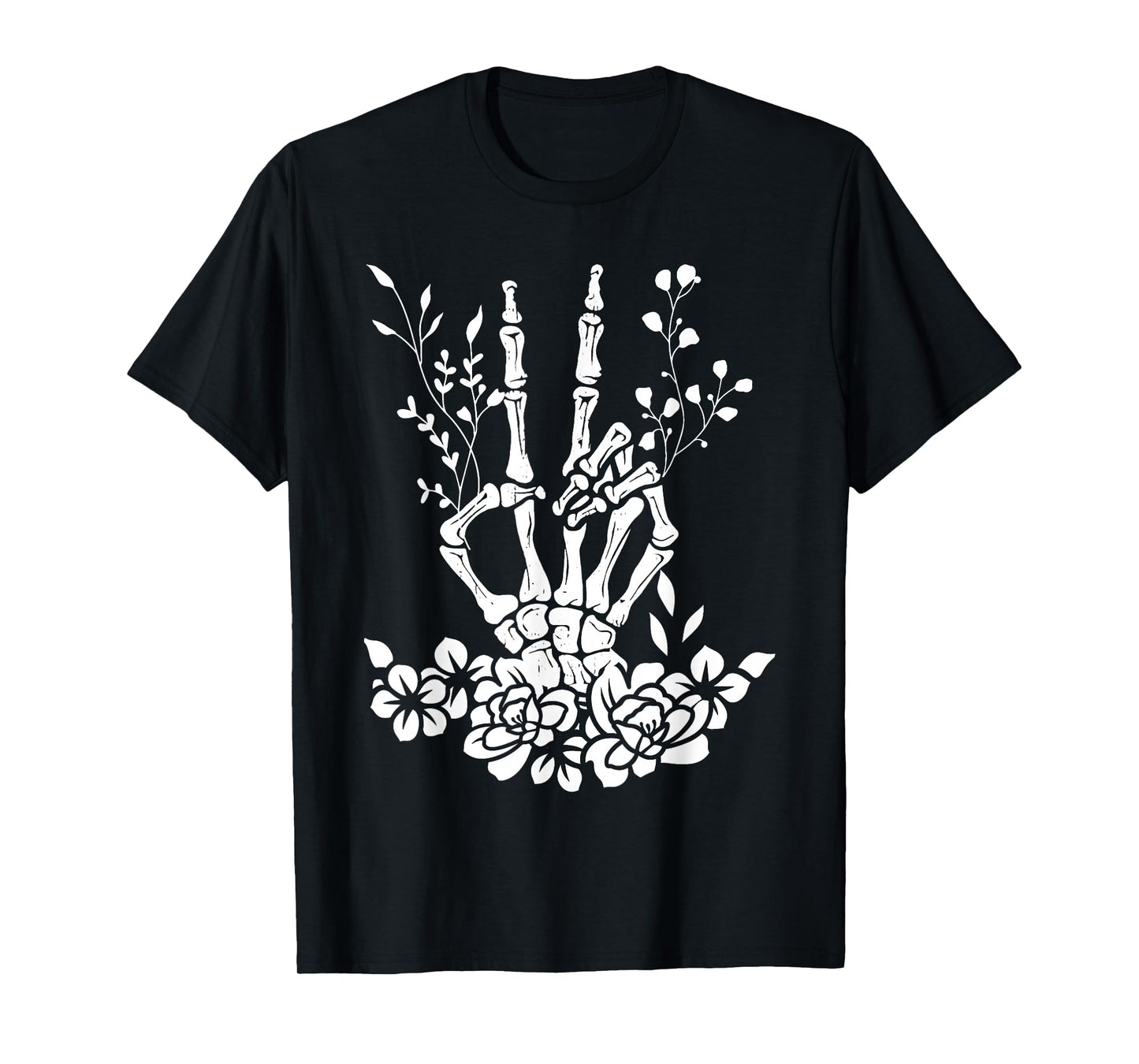 Skeleton Peace Sign Love Flower Funny Halloween Costume T-Shirt