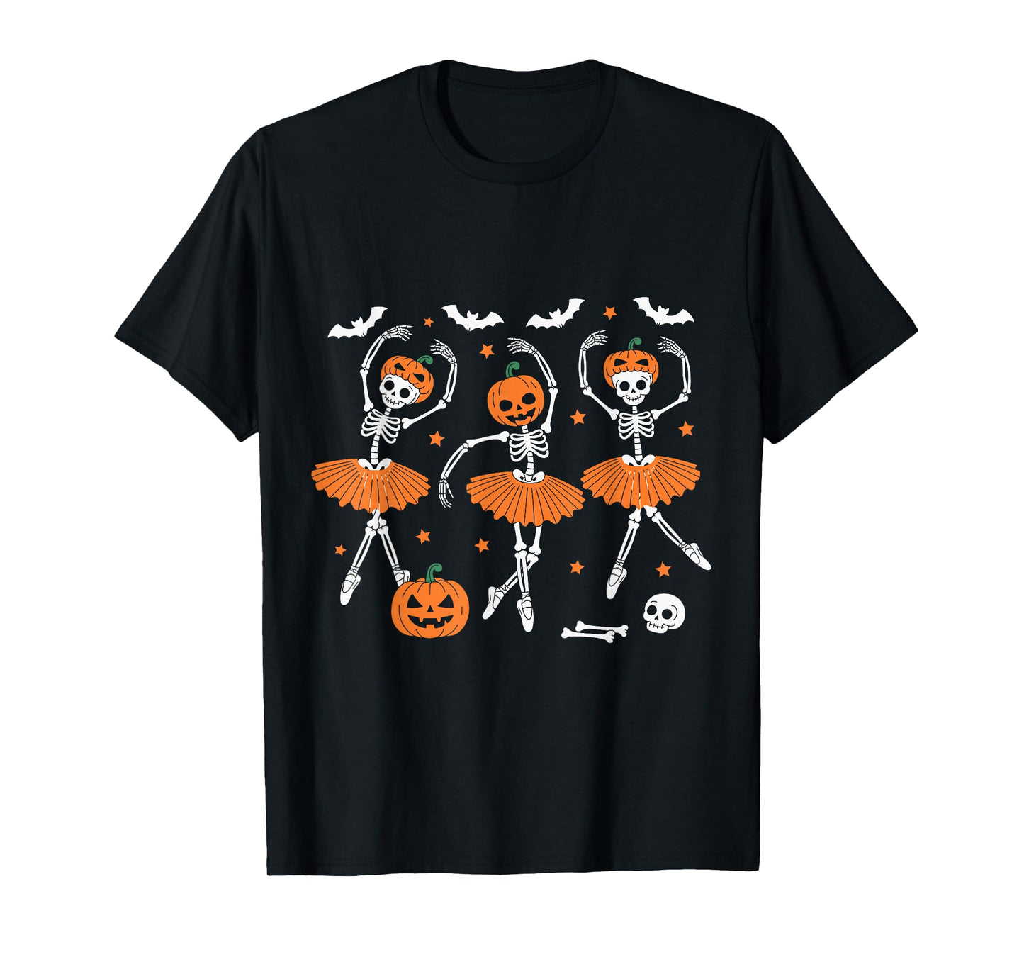 Halloween Skeleton Ballerina Pumpkin Dance Costume T-Shirt