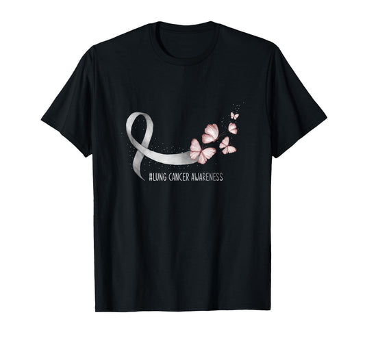 Butterfly White Ribbon Lung Cancer Awareness T-Shirt