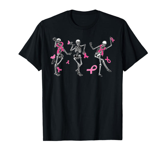 Dancing Skeletons Breast Cancer Month Pink Ribbon Halloween T-Shirt