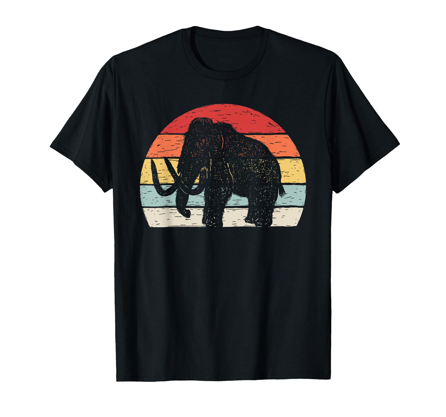 Catch Some Rays Vintage Retro Woolly Mammoth T-Shirt - Black, Unisex-Adults, Small, Short Sleeve, Crew Neck, Modern Vintage, Animal-print-t-shirts