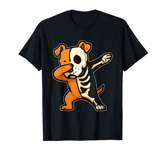 Dabbing Pitbull Half Skeleton Halloween Costume Owner Lover T-Shirt