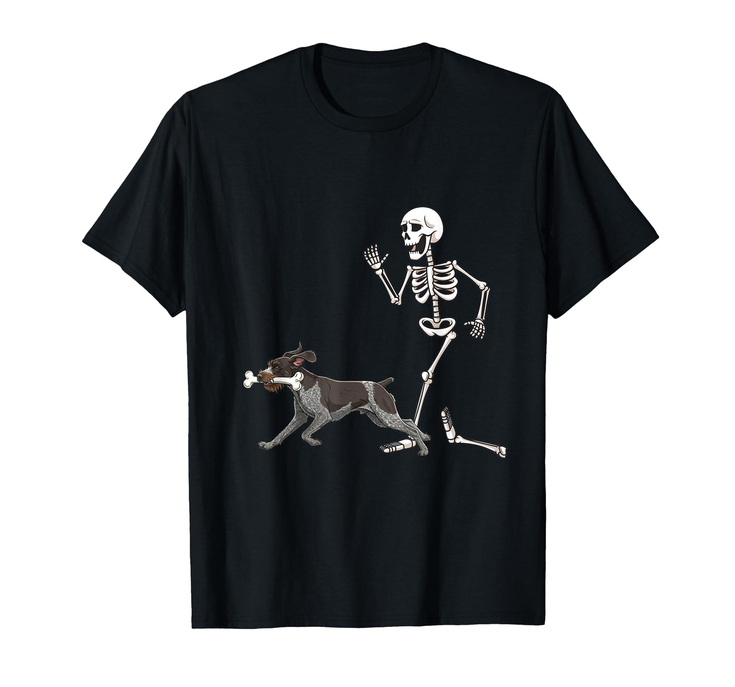 Funny Halloween German Wirehaired Pointer and Skeleton T-Shirt