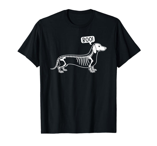 Dachshund Dog Boo Ghost Halloween Skeleton Trick or Treat T-Shirt