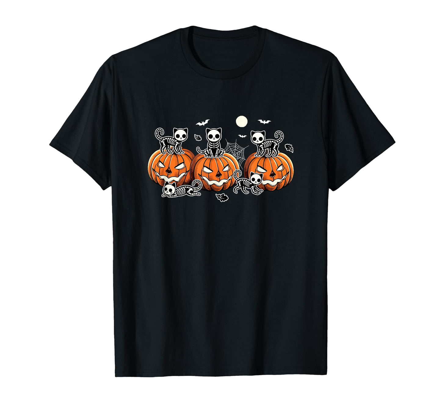 Group Skeleton Cats On Carved Pumpkins Halloween Farmer T-Shirt