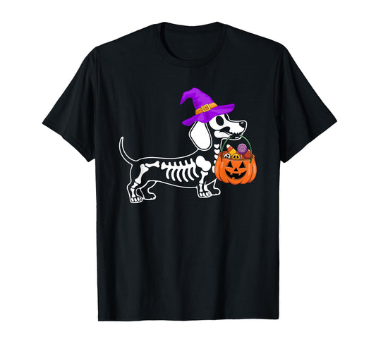 Dachshund Dog Halloween Spooky Skeleton Trick or Treat T-Shirt